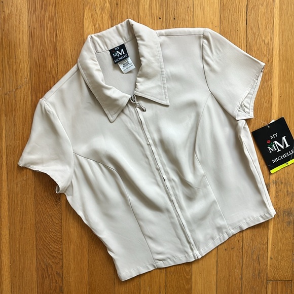 90s Vintage Deadstock NWT Tan Zip Front Blazer / Top Fitted Collar Top Size M - Picture 4 of 16